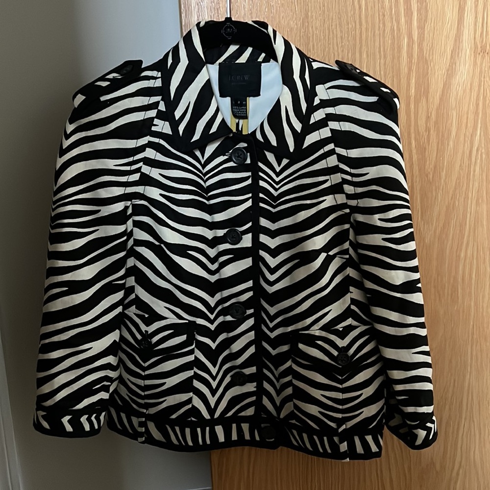 J. Crew Collection Black & White Zebra Striped Button-Up Jacket, Size 2